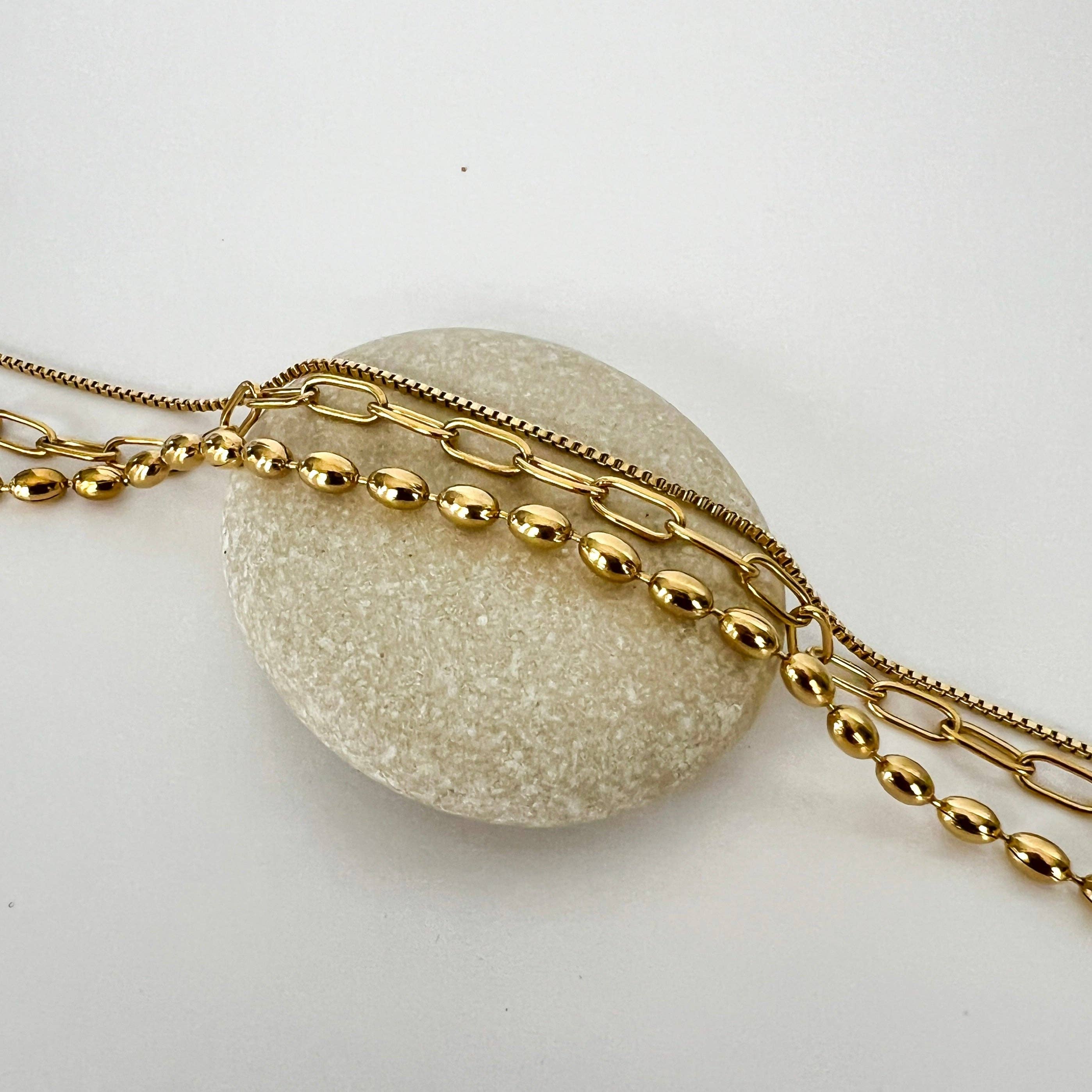 3 Pack of Chain Bracelets, 18K Gold, Tarnish Free