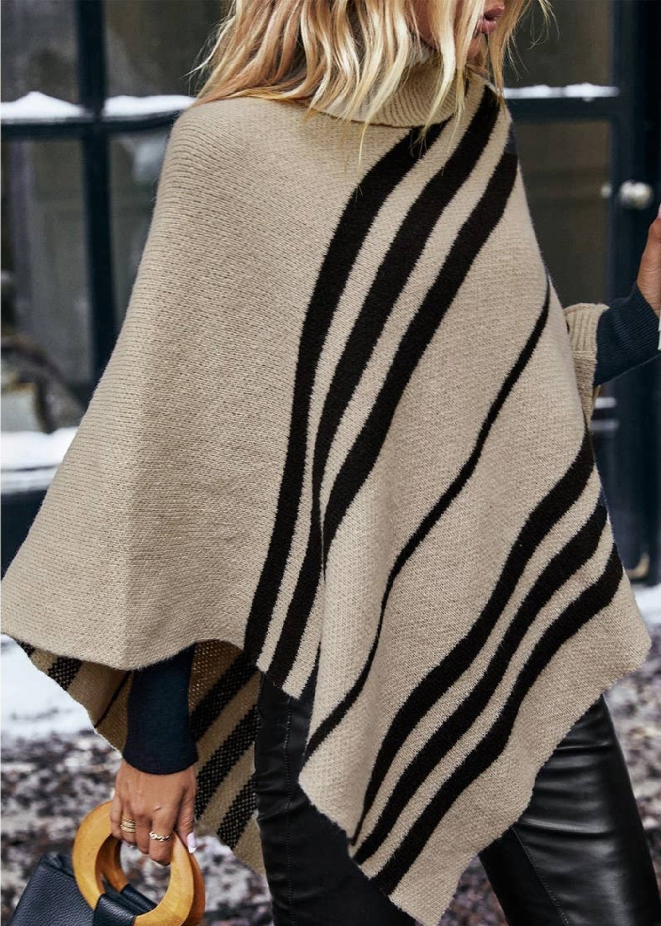 Turtleneck Knit Poncho