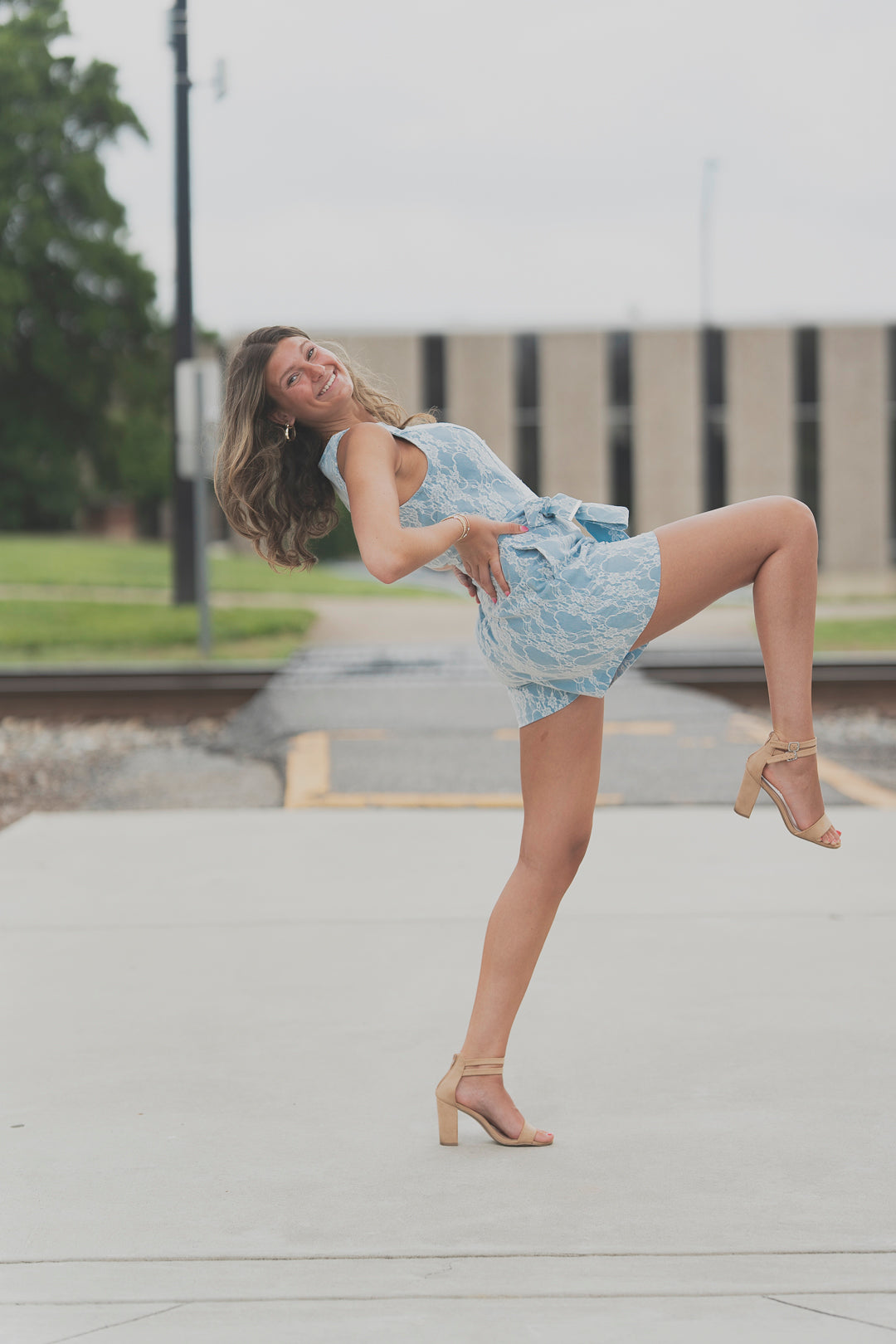A Woven Bonded Lace Romper