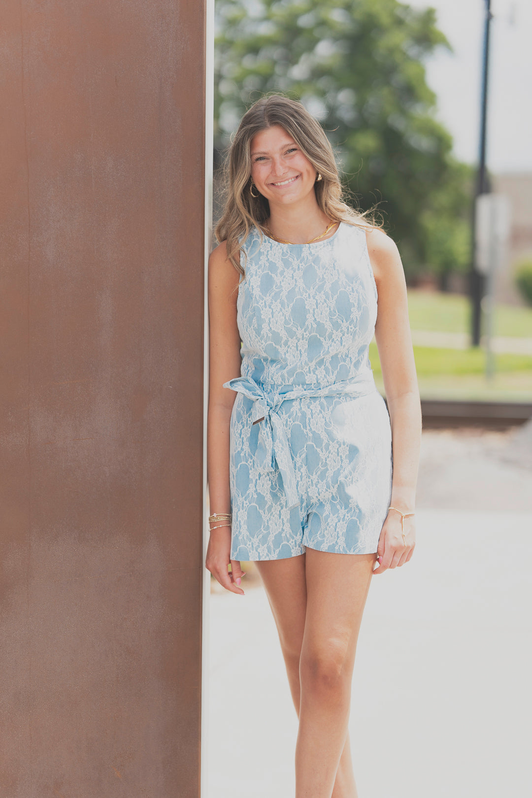 A Woven Bonded Lace Romper