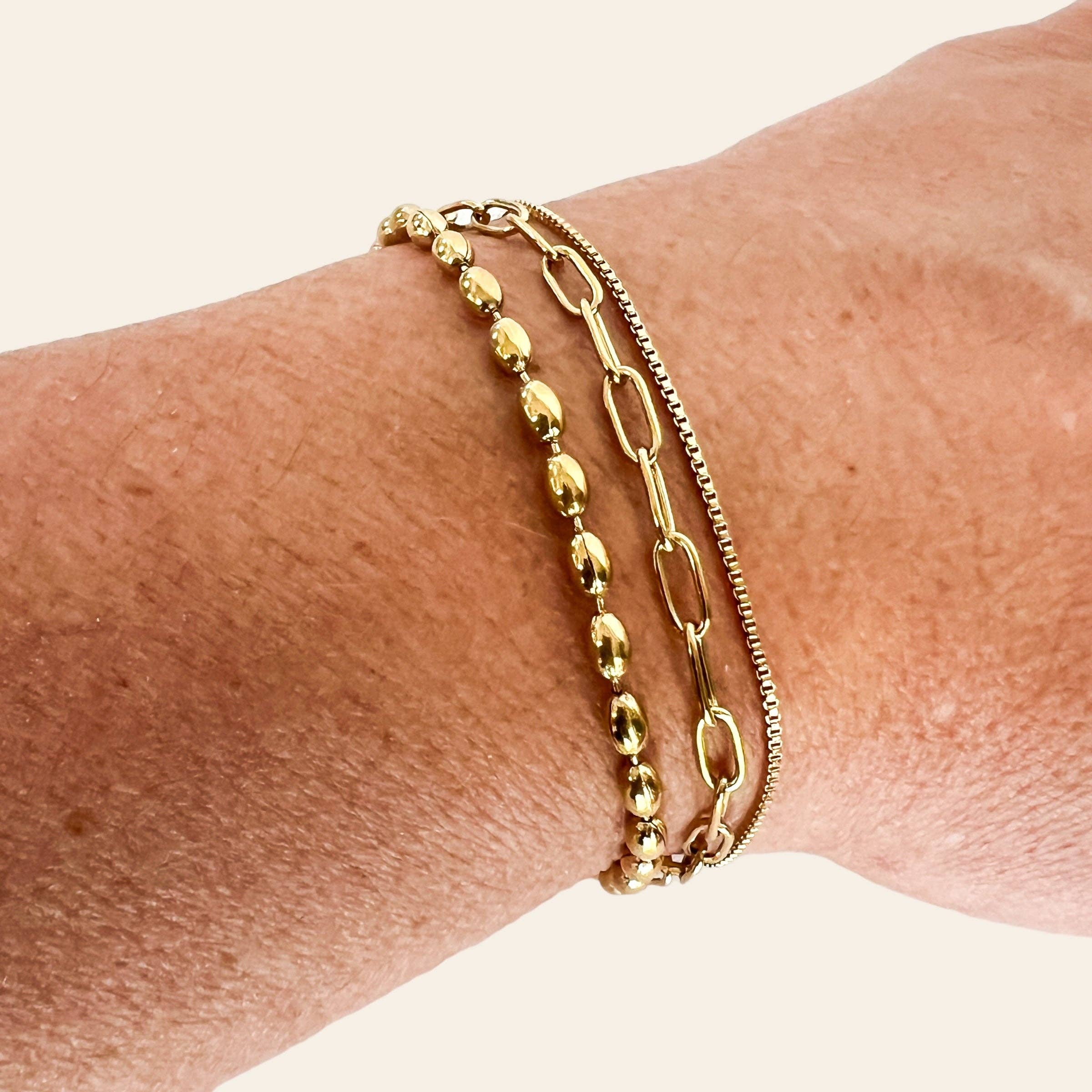 3 Pack of Chain Bracelets, 18K Gold, Tarnish Free