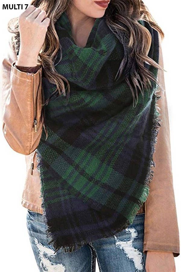 Multi Tone Plaid Oversized Blanket Scarf Shawl