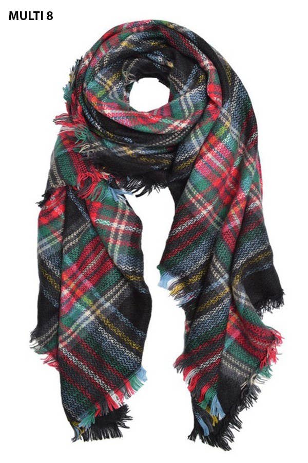 Multi Tone Plaid Oversized Blanket Scarf Shawl