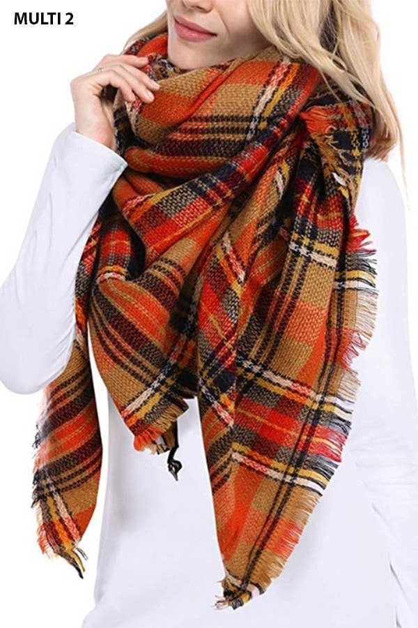 Multi Tone Plaid Oversized Blanket Scarf Shawl