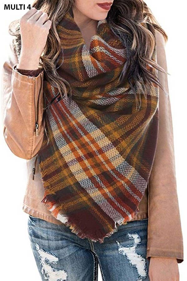 Multi Tone Plaid Oversized Blanket Scarf Shawl