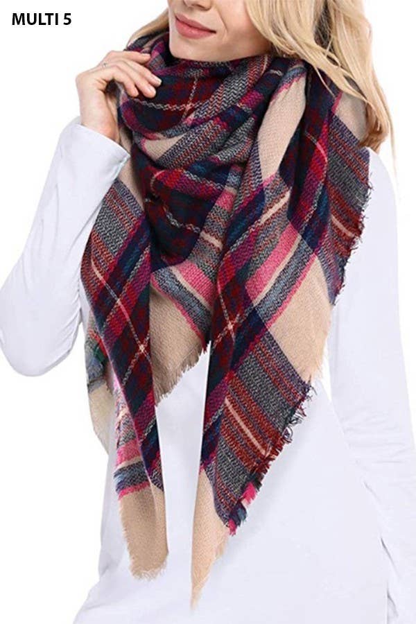 Multi Tone Plaid Oversized Blanket Scarf Shawl