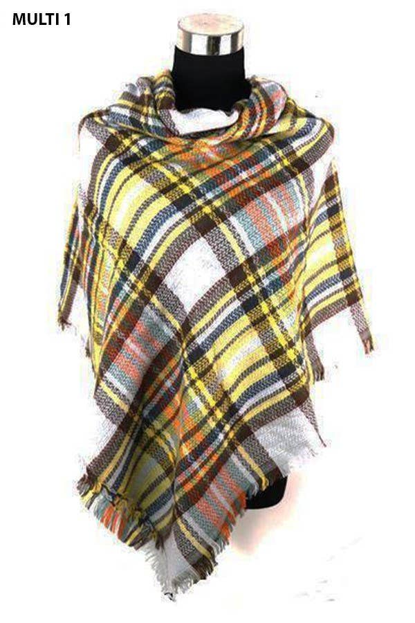 Multi Tone Plaid Oversized Blanket Scarf Shawl