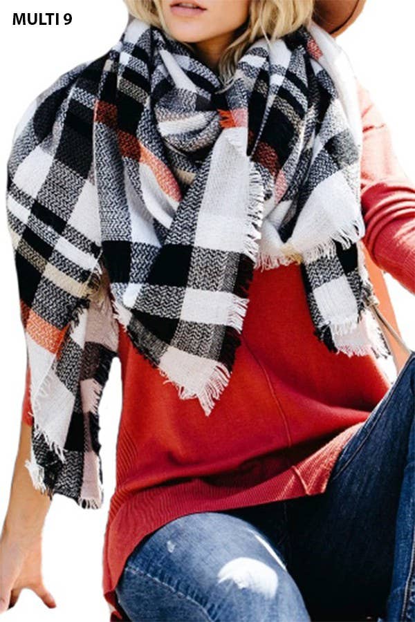 Multi Tone Plaid Oversized Blanket Scarf Shawl