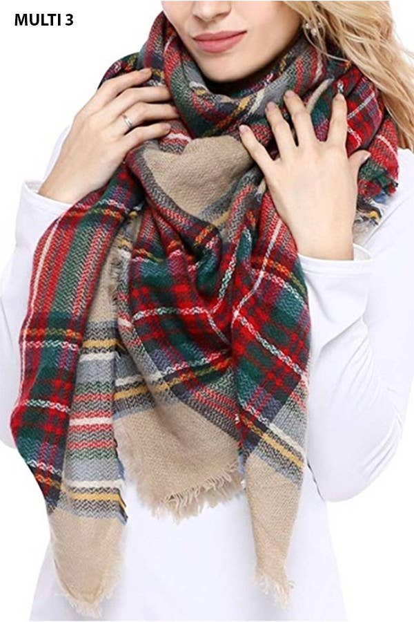 Multi Tone Plaid Oversized Blanket Scarf Shawl