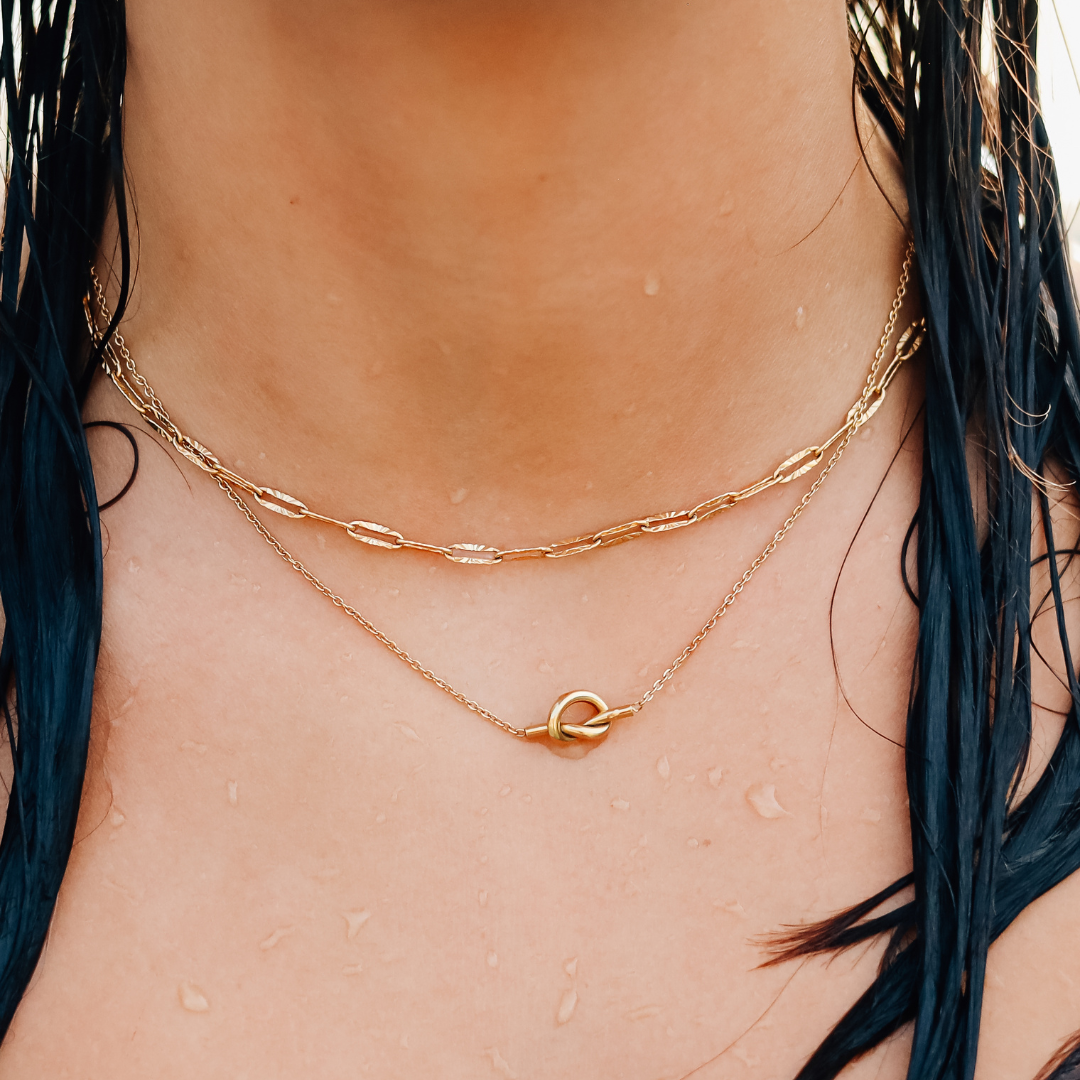 Knot Necklace With Sentiment Card, 18K Gold, Waterproof