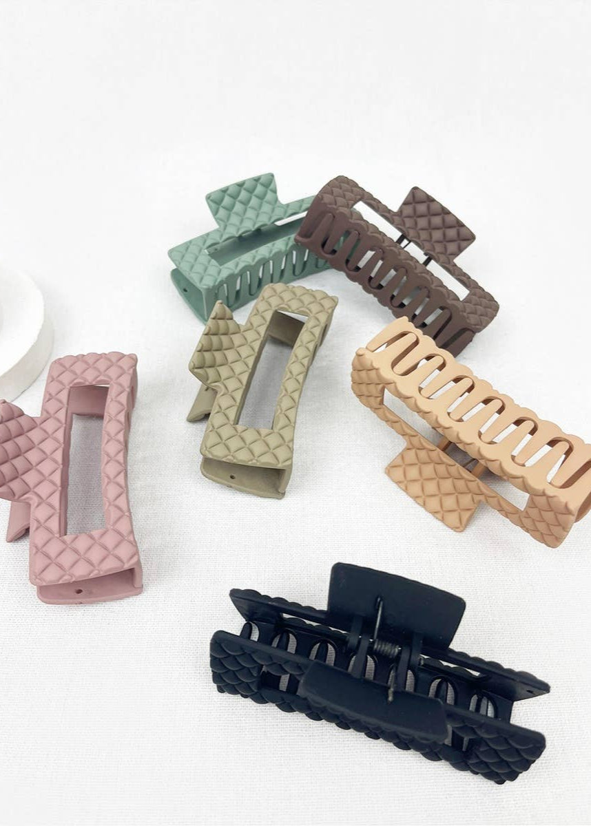 Matte Embossed Cut Out Rectangle Hair Clips