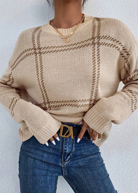 Plaid Drop Shoulder Crewneck Sweater