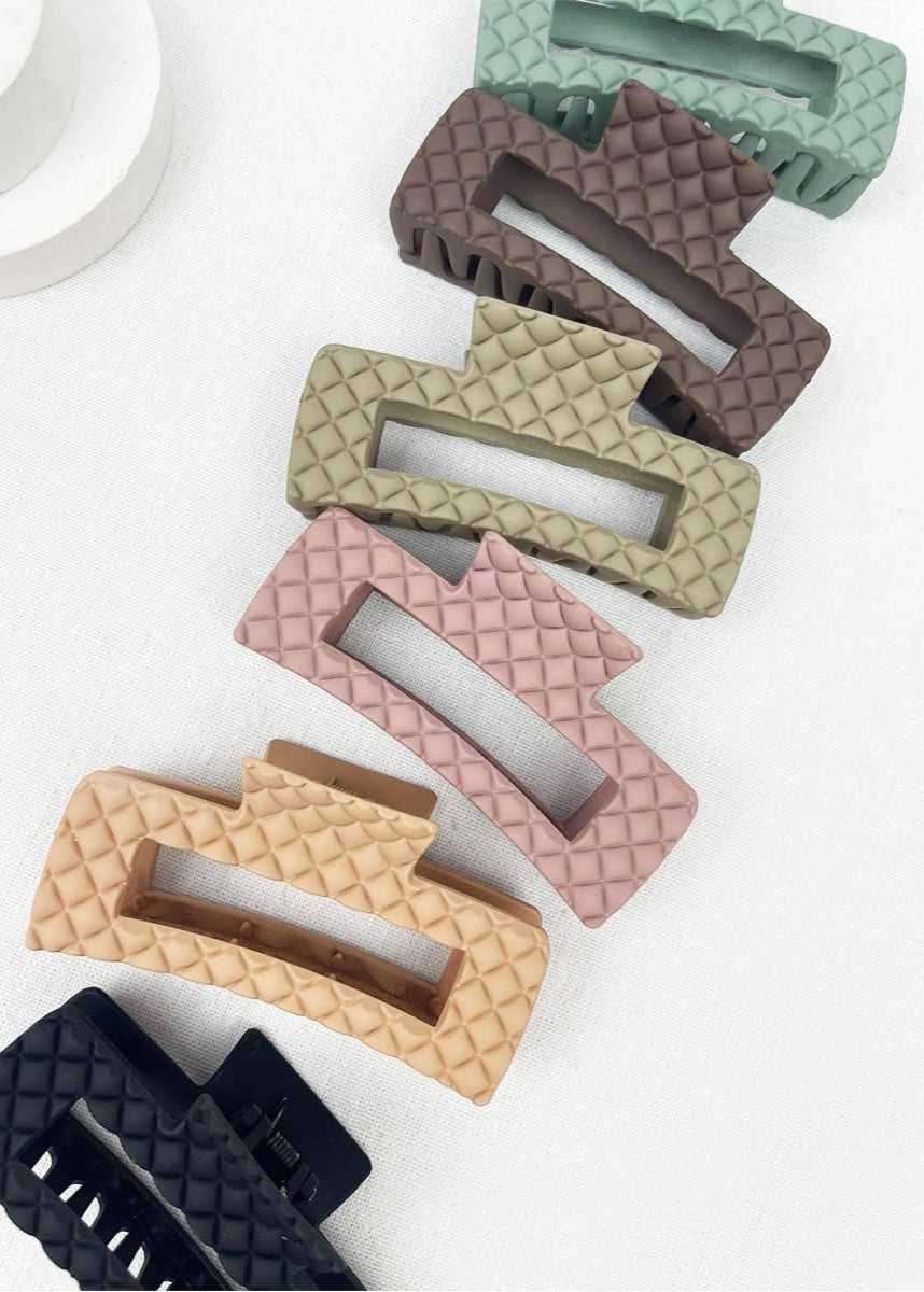 Matte Embossed Cut Out Rectangle Hair Clips