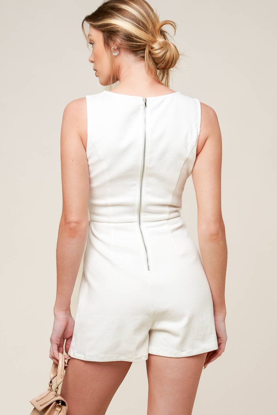 A Solid Woven Skort Romper