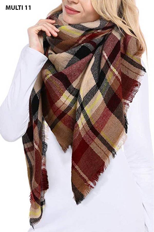 Multi Tone Plaid Oversized Blanket Scarf Shawl