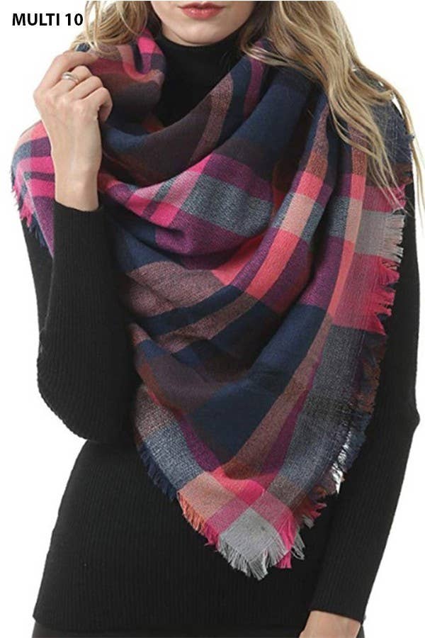 Multi Tone Plaid Oversized Blanket Scarf Shawl