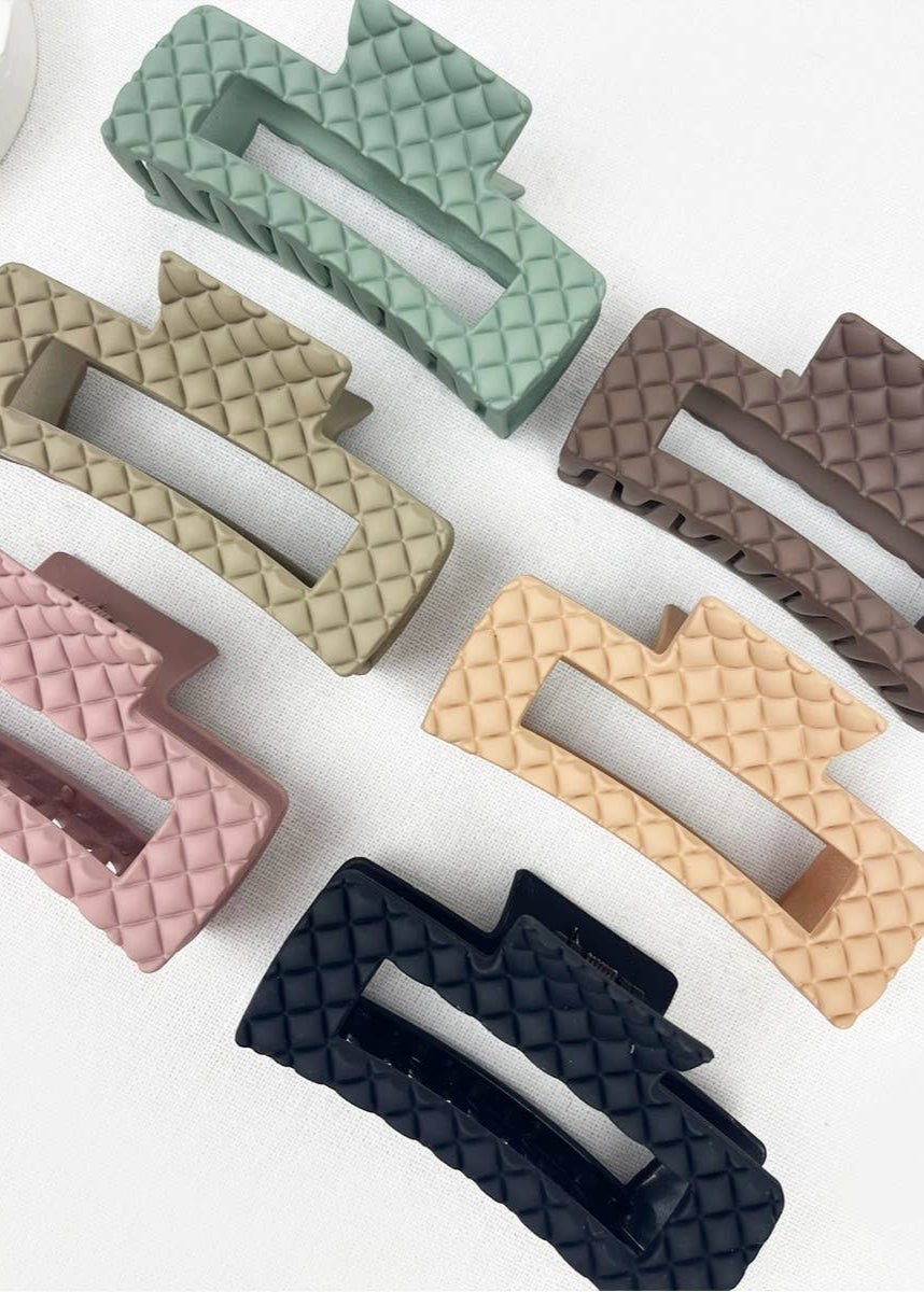 Matte Embossed Cut Out Rectangle Hair Clips