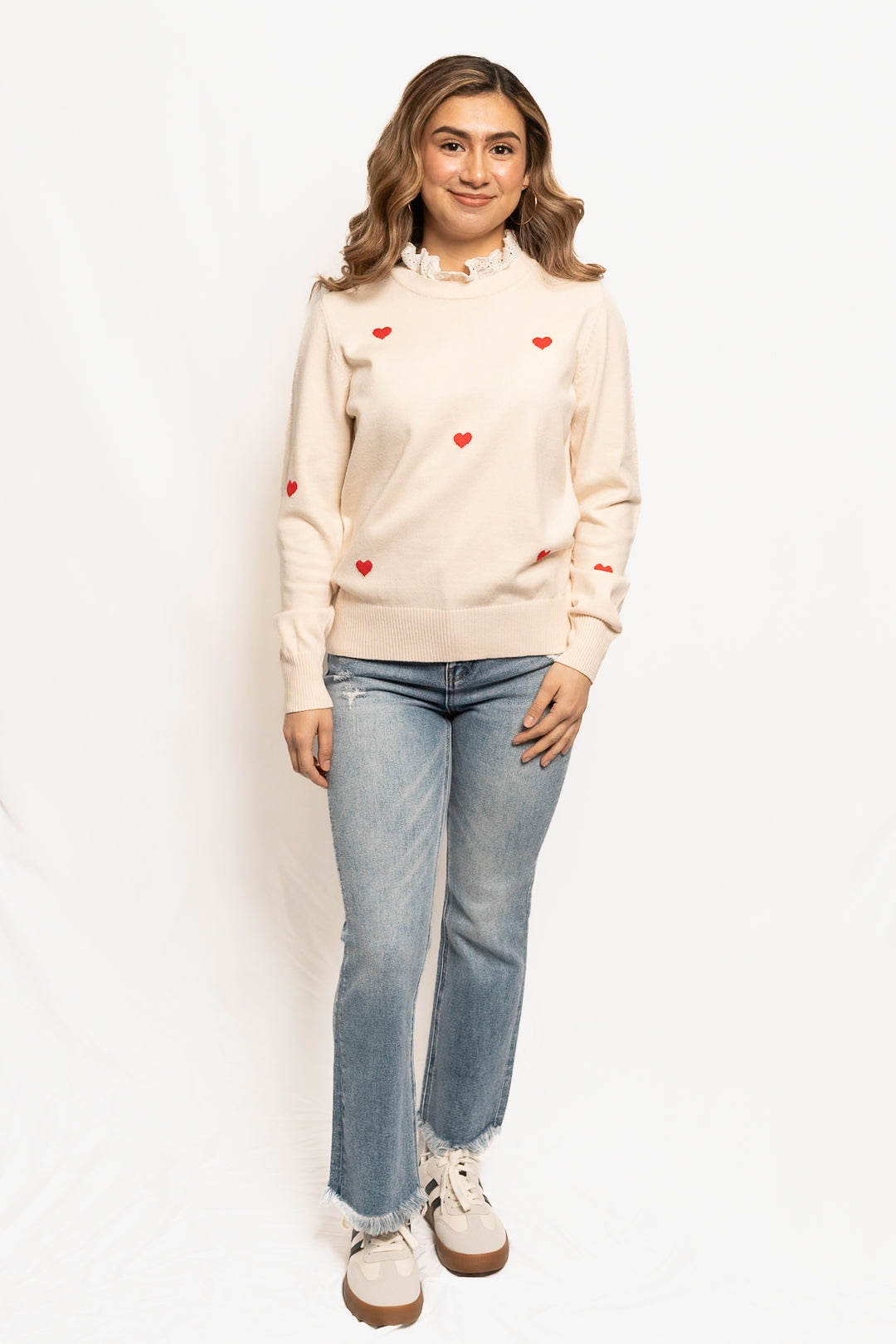 Embroidered Heart-shaped Long Sleeved Sweater