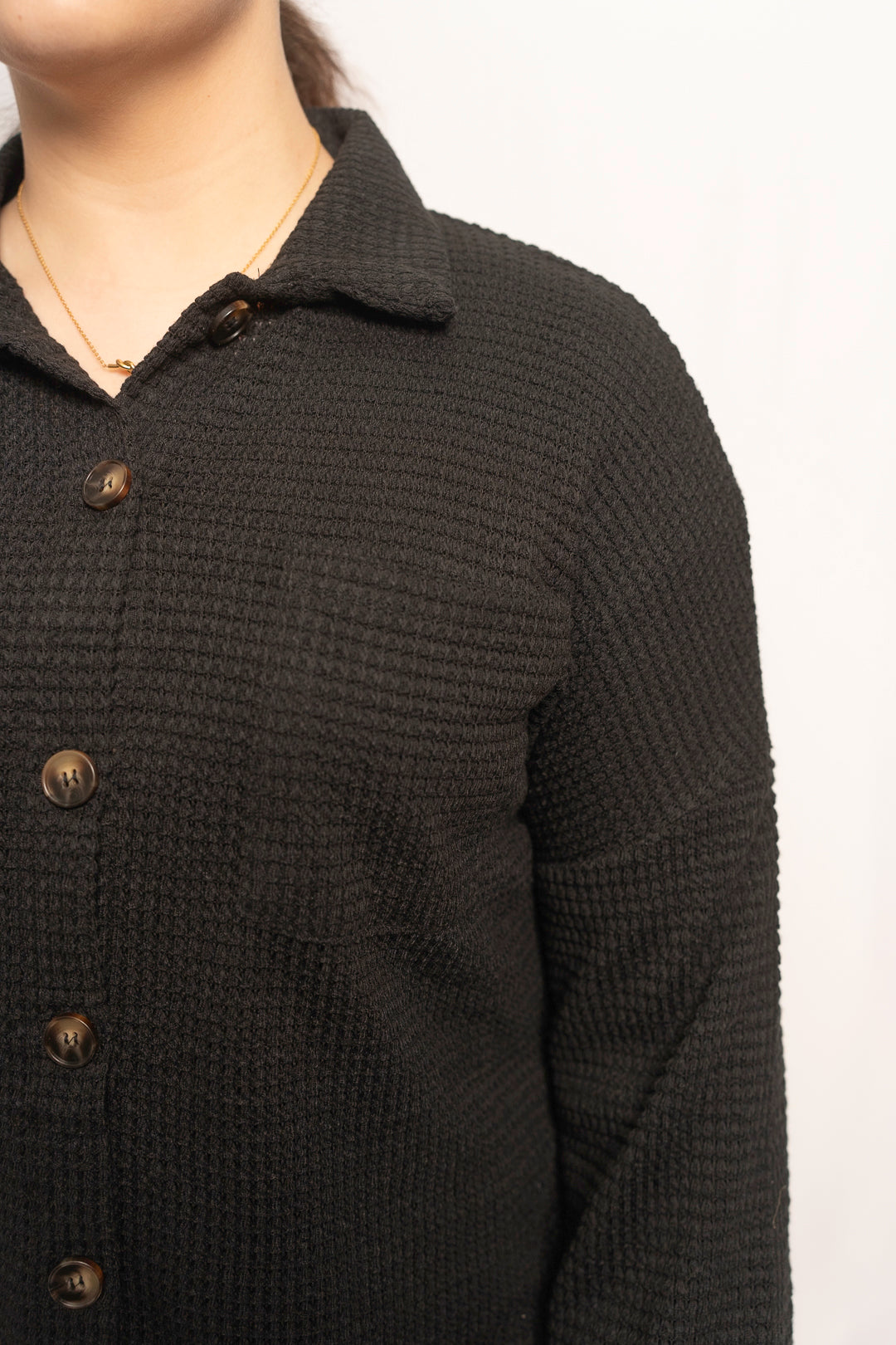 Waffle Knit Button Up Casual Shirt