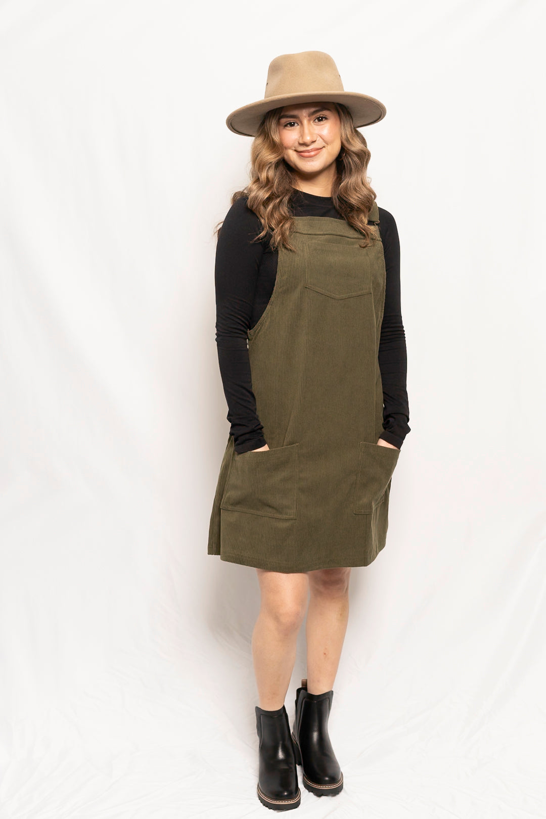 Solid Front Pockets Sleeveless Corduroy Overall Dress