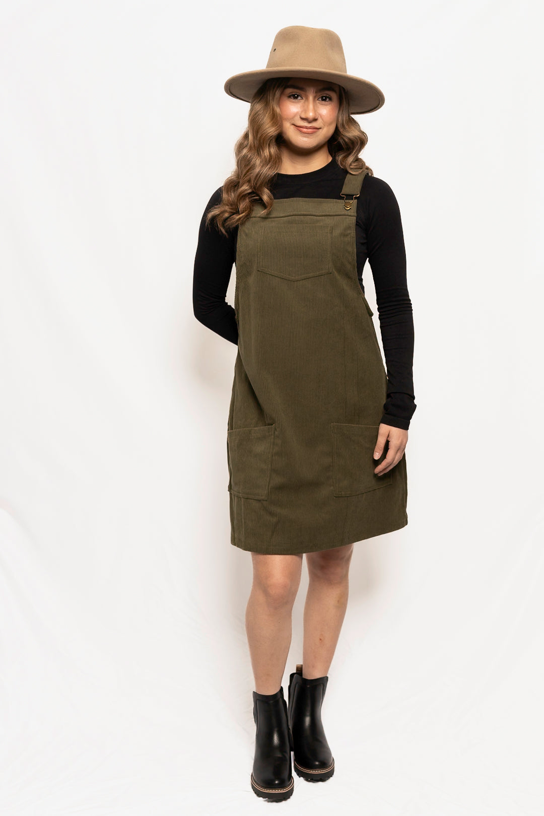 Solid Front Pockets Sleeveless Corduroy Overall Dress