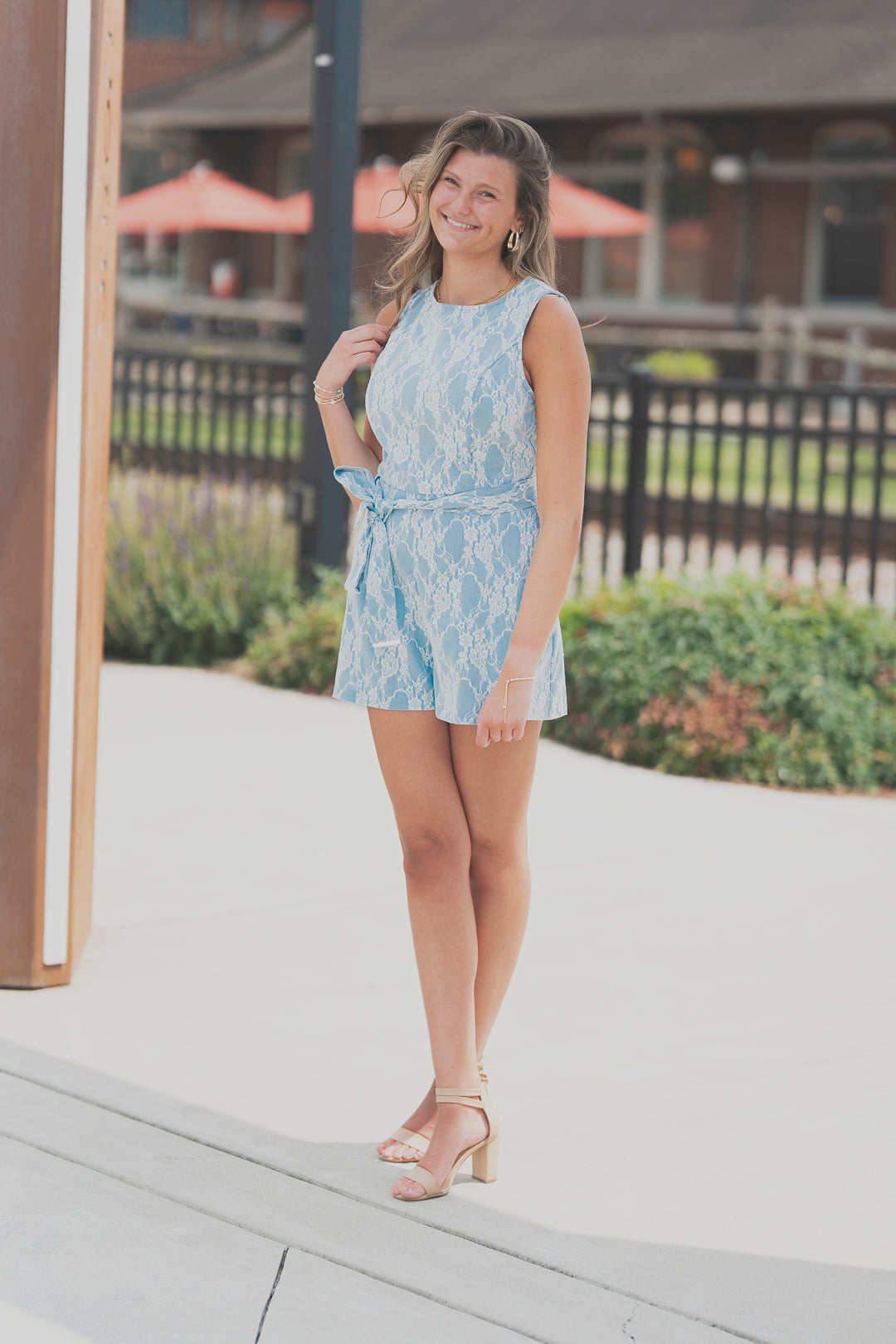 A Woven Bonded Lace Romper