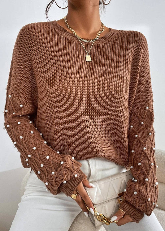 Pearl Beaded Round Neck Sweater