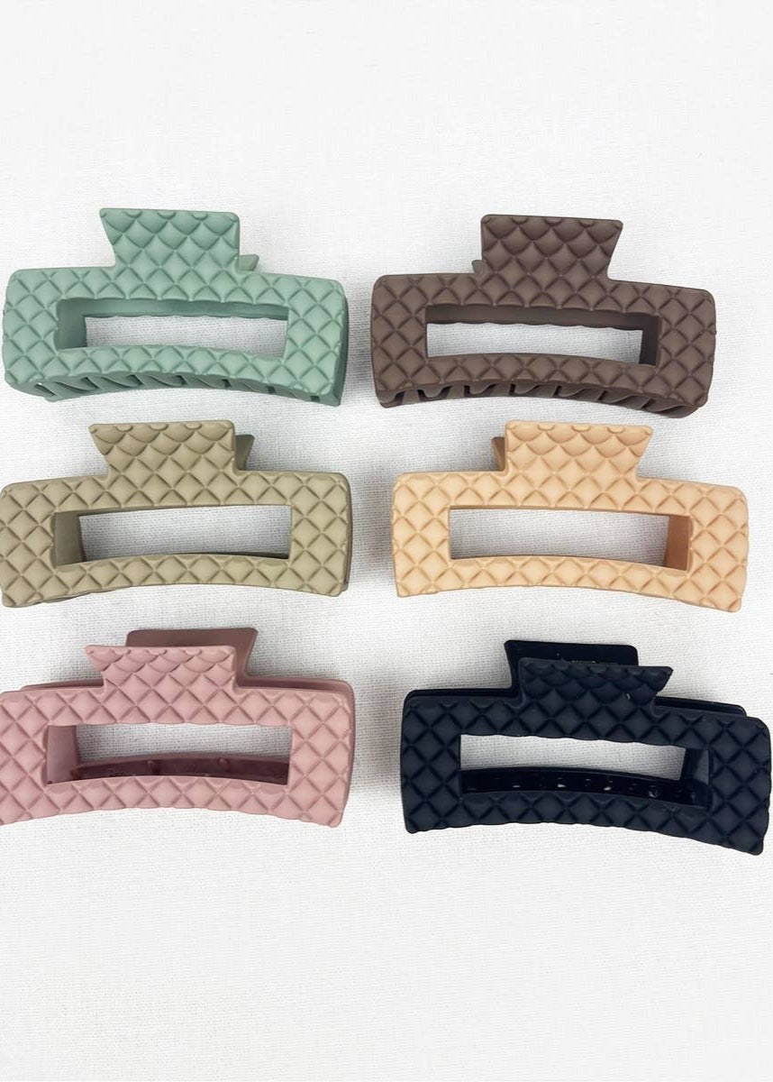 Matte Embossed Cut Out Rectangle Hair Clips