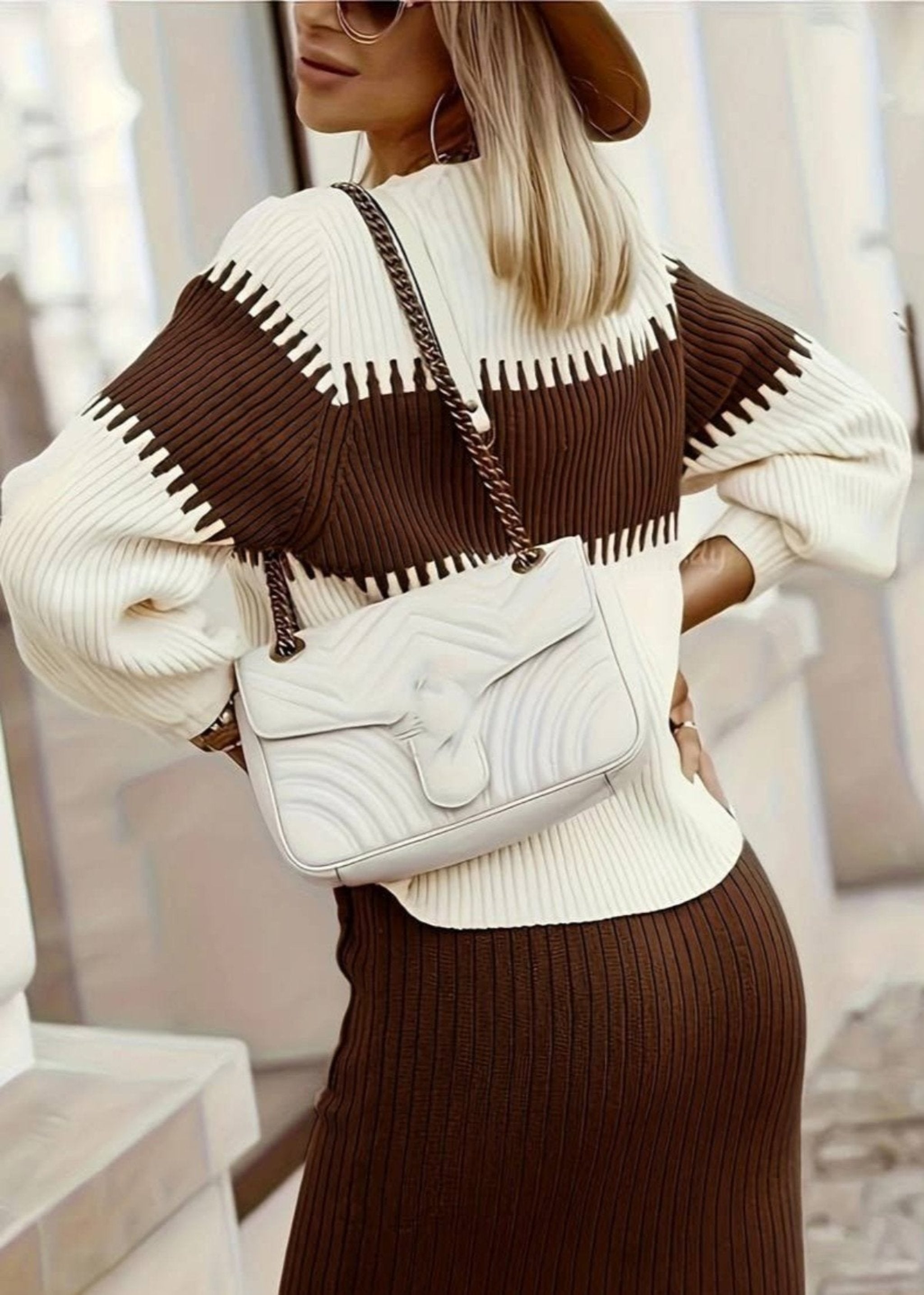 Color Block Drop Shoulder Knit Set