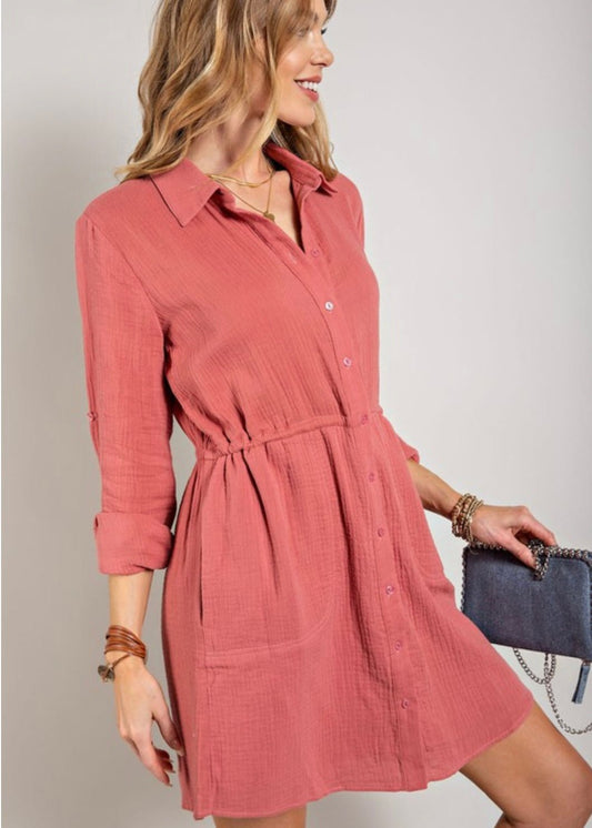 Mauve colored henley style button down dress